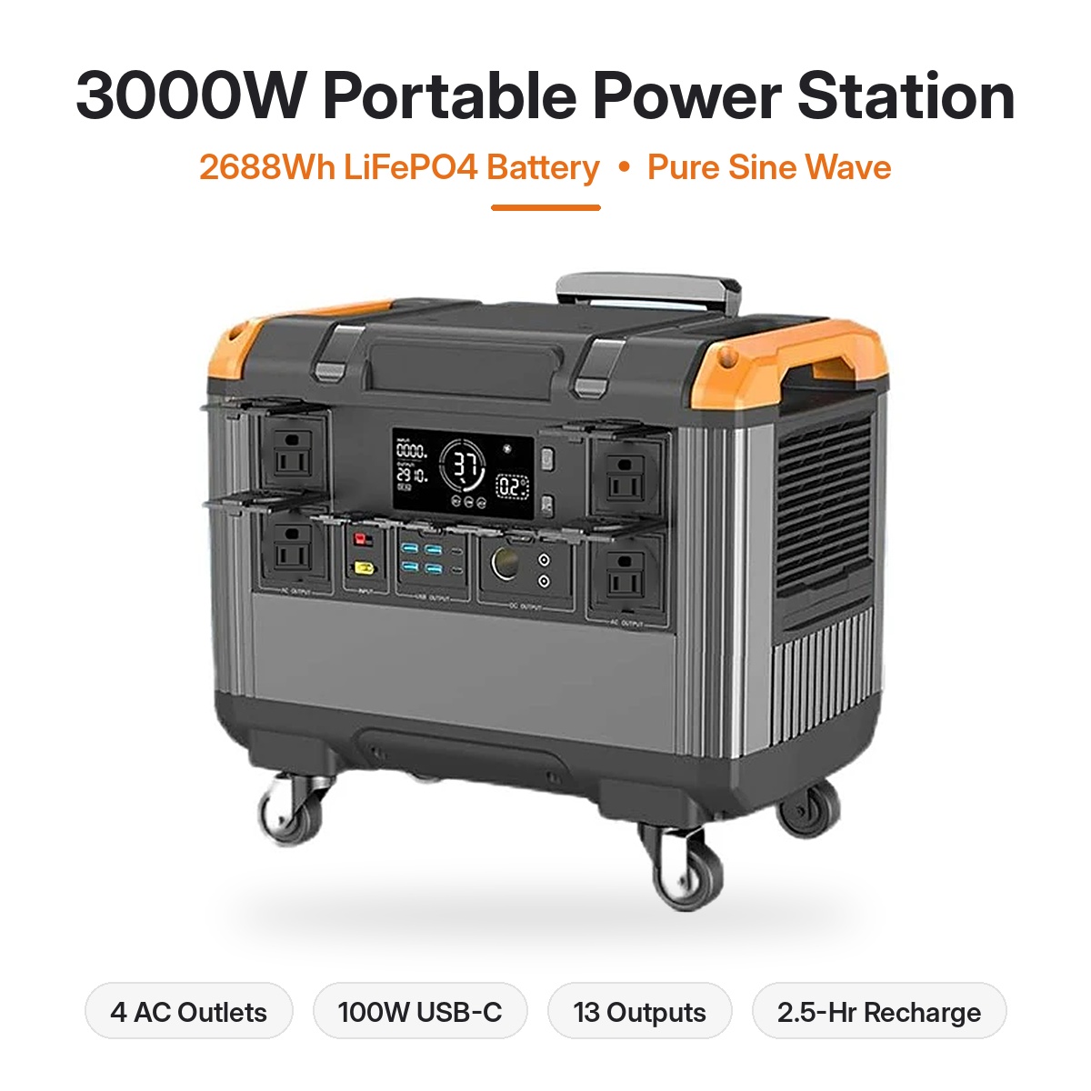 Portable Power Station 3000W 2688Wh Battery Pack Solar Generator Mobile Energy Storage